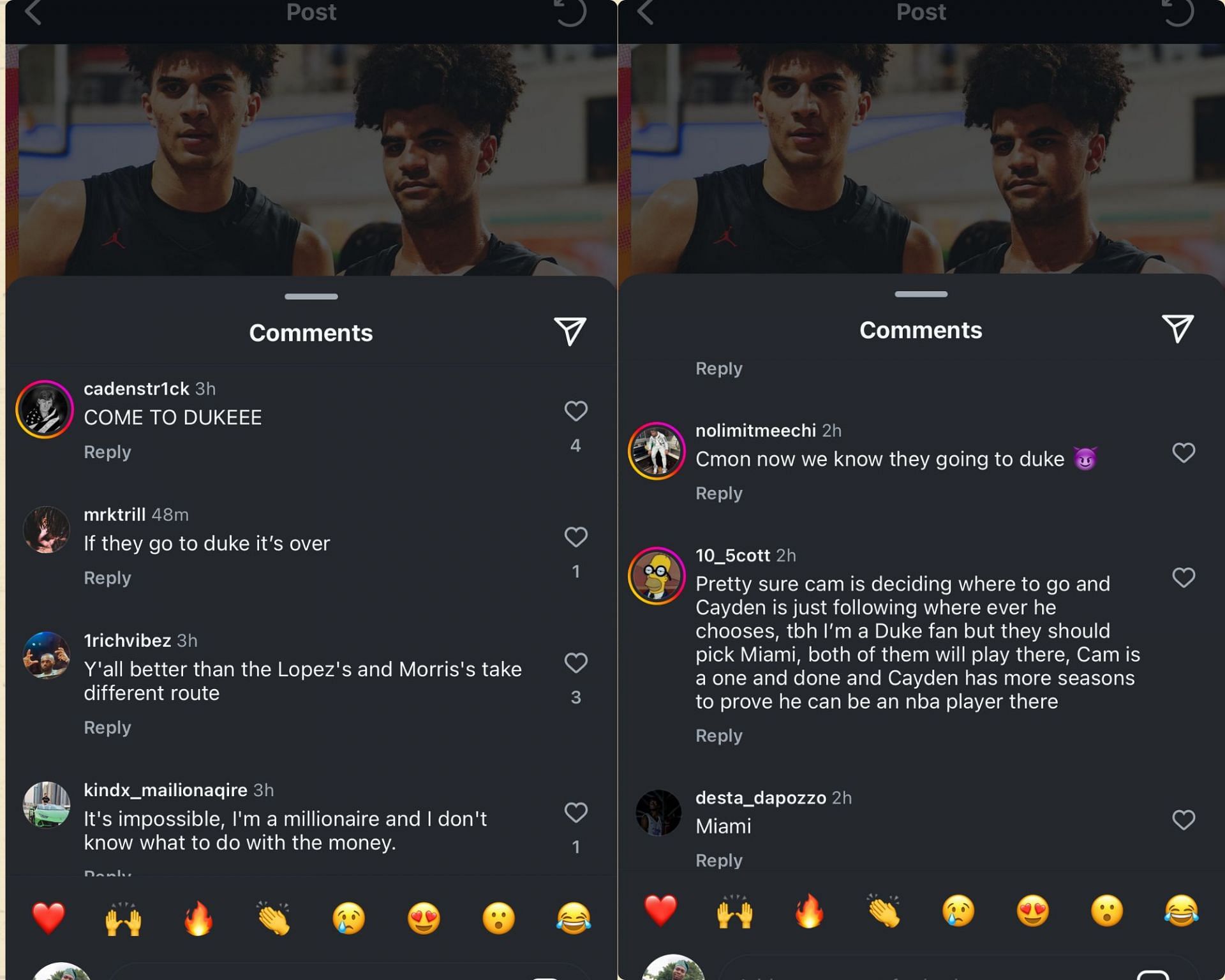 Reactions to reports about the Boozer twins' commitment (IG/br_hoops)